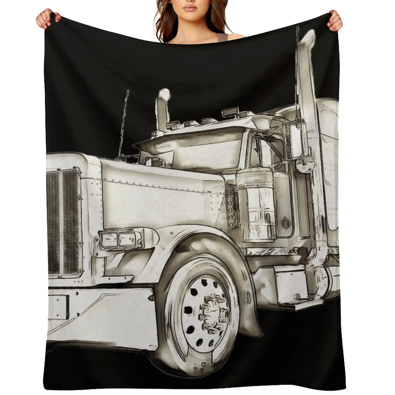 

Big American truck or lorry a big rig cartoon artwork Throw Blanket wednesday Plush Picnic Decorative Sofa Blankets