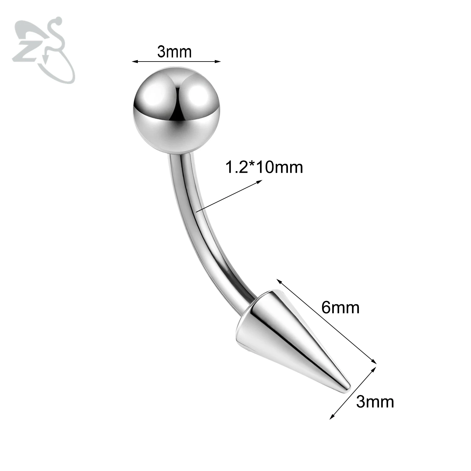 16G Stainless Steel Spike Eyebrow Ring, Unisex