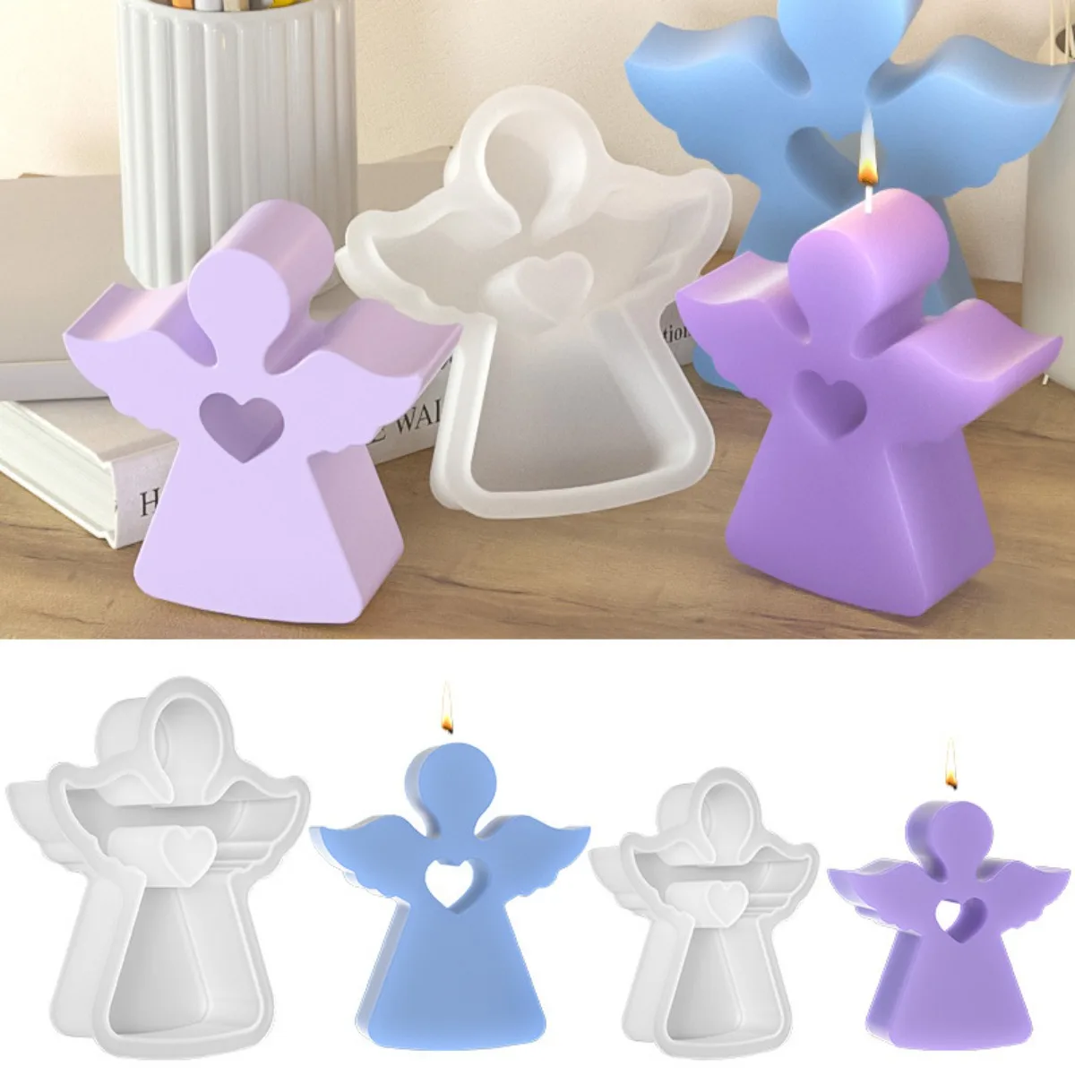 Multi Size Geometry Wings Angel Silicone Candle Mould Hollow Out Heart Cherub Soap Crystal Mold Chocolate Making Confession Gift