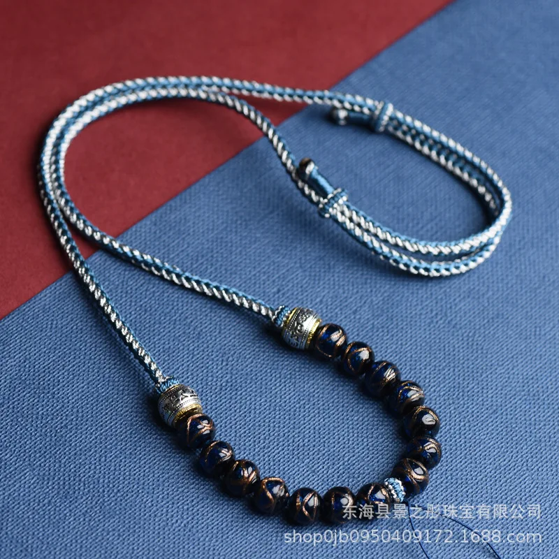 

Hand-Woven Tibetan Style Necklace Rope Men's and Women's Thangka Zachilam Pendant Rope Fragrant Gray Glass Bead Sweater Chain Cl