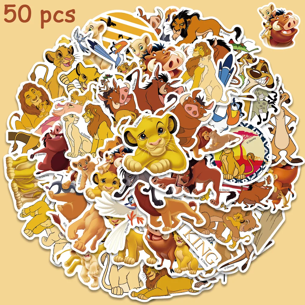 50pcs Disney The Lion King Simba Stickers Cartoon Graffiti Decals For Kids Laptop Luggage Scrapbook Waterproof PVC Sticker