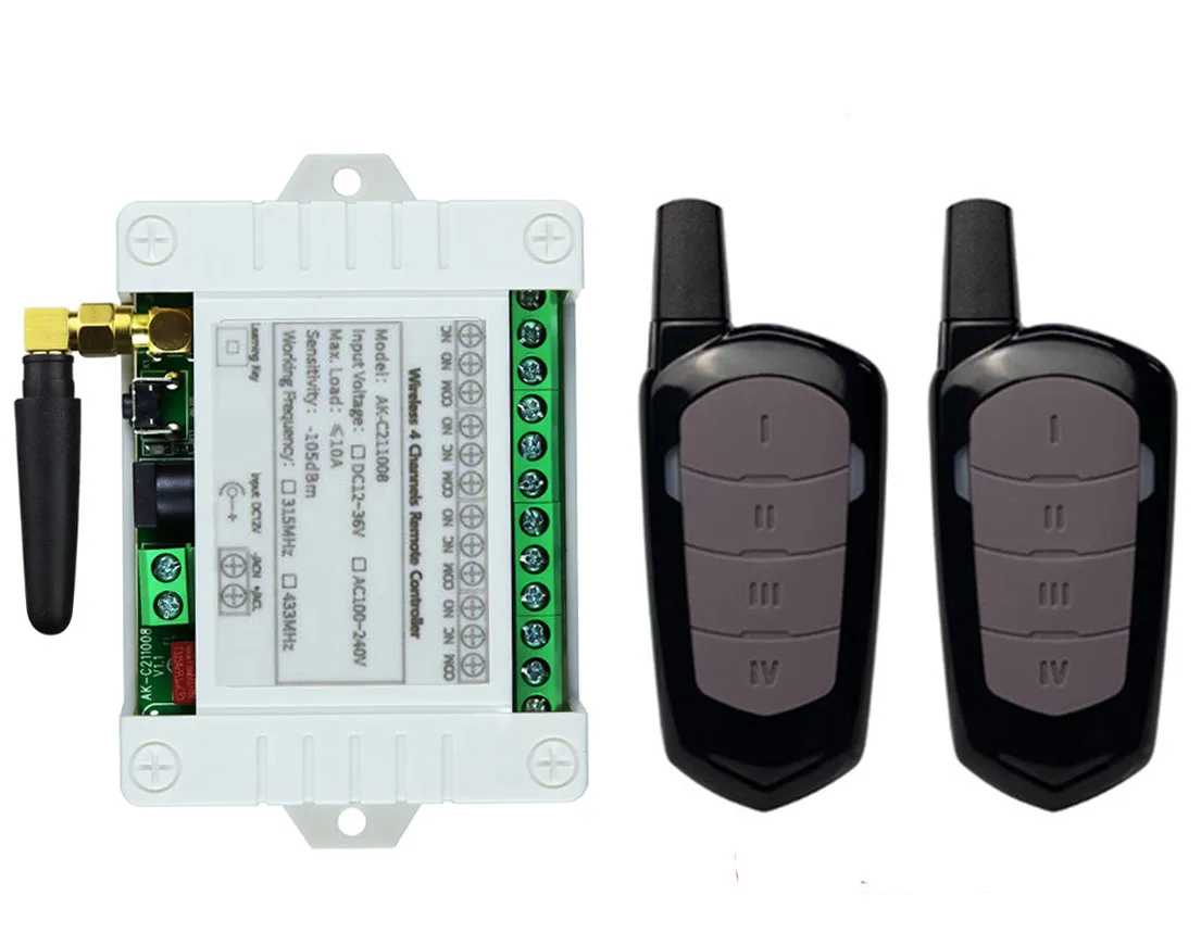 Inteligente múltiple DC 12V 24V 36V 433MHz 4CH 4 canales inalámbrico 10A relé RF transmisor receptor de interruptor de Control remoto para garaje