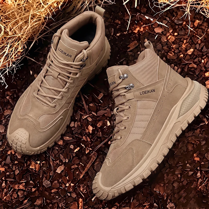 Herren High-Top-Knöchelstiefel mit Schnürung, Wildleder-Stoffkombination, Dicker Gummisohle, Modische Alltagsschuhe für Männer, Große Größen 39-48 – Detail 5