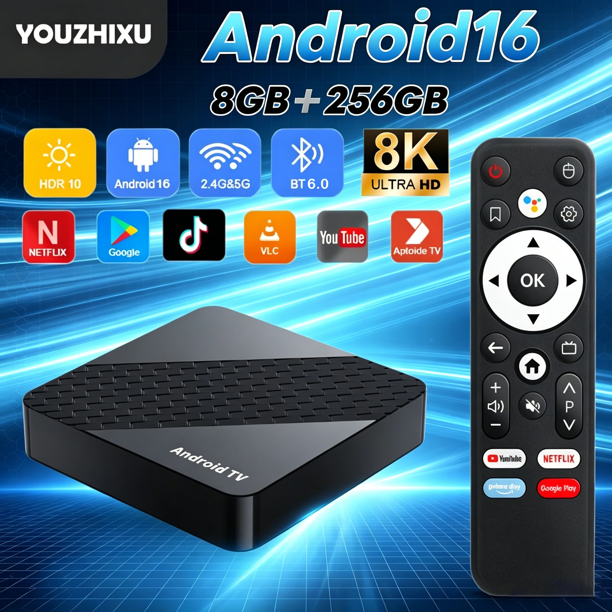 X10 Android 16 Smart TV Box 8GB+256GB Rockchip RK3518 con Google Assistant, Video 8K, Bluetooth 6.0, Lettore Multimediale Ultra Veloce