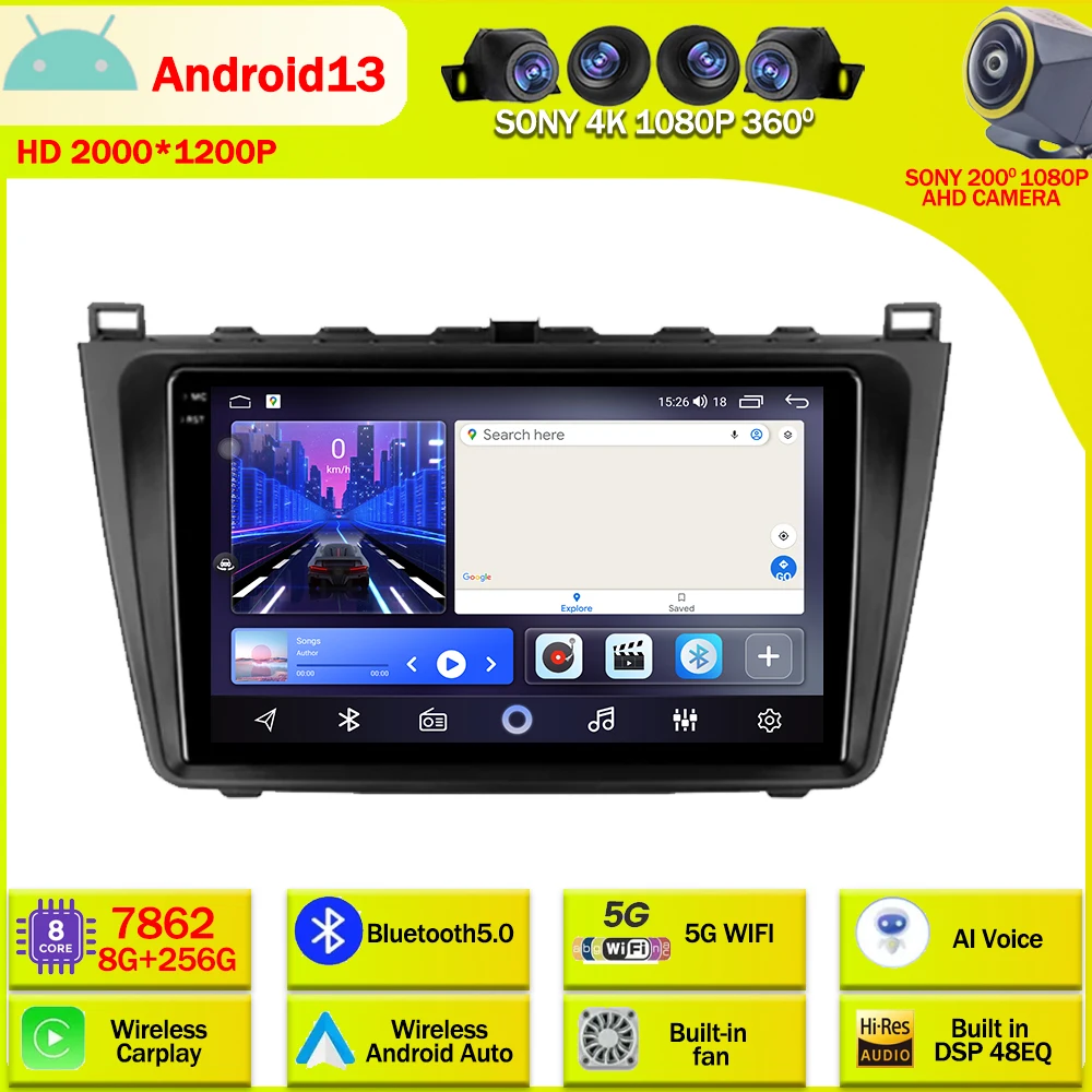 

Android 13 Car Radio Multimedia Video Player Navigation GPS For Mazda 6 II GH 2007 - 2012 5G WIFI Head Unit Carplay Auto DSP BT