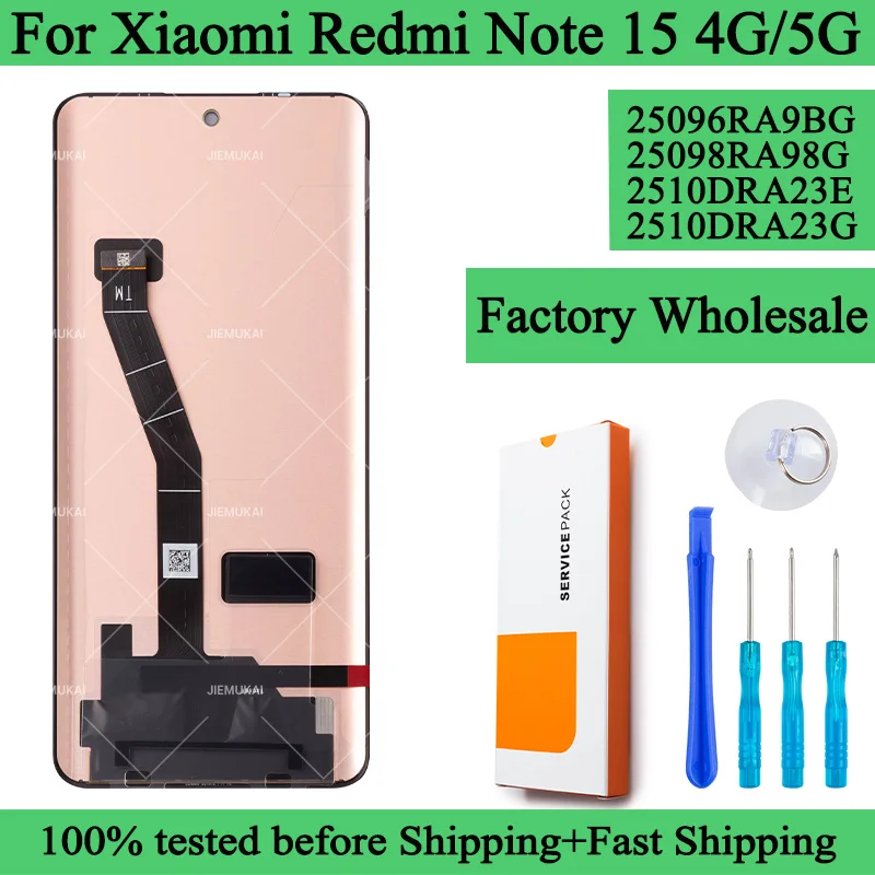 100%Tested Premium For Xiaomi Redmi Note 15 4G Display Touch Screen Digitizer Panel Assembly For Redmi Note 15 5G Lcd With Frame