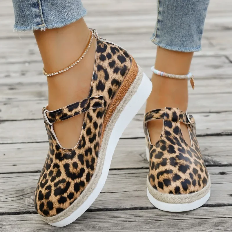 Women's Single Shoes Summer Matching Color Leopard Print Body Flower Oxford Shoes Fashion Comfortable Heightening Leather Shoes