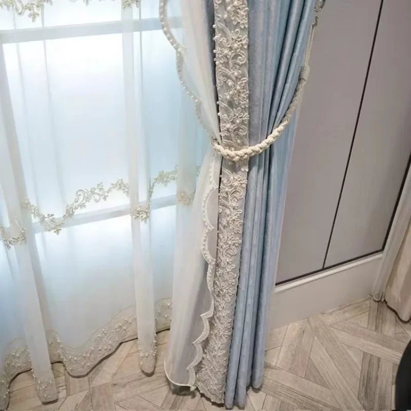 Wholesale Window Blackout Embroidery Curtain Jacquard Curtains 1 Piece Vintage Europe Floral Knitted French Window Window Cotton