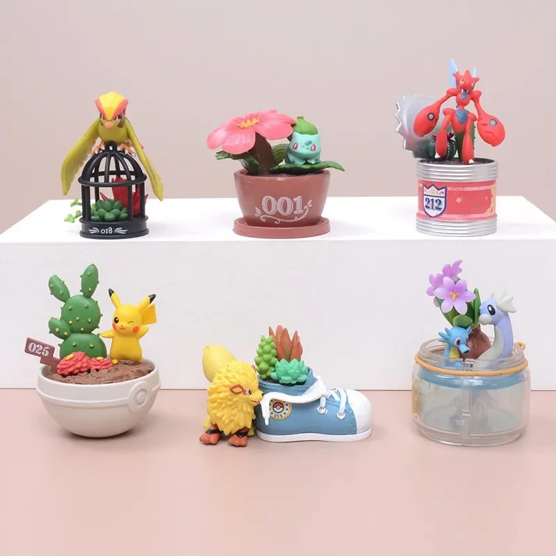 Pokemon bonsái escena caja ciega coleccionable miniatura Pidgeot Dragonair Bulbasaur Growlithe Scizor figura juguetes Decoración de mesa