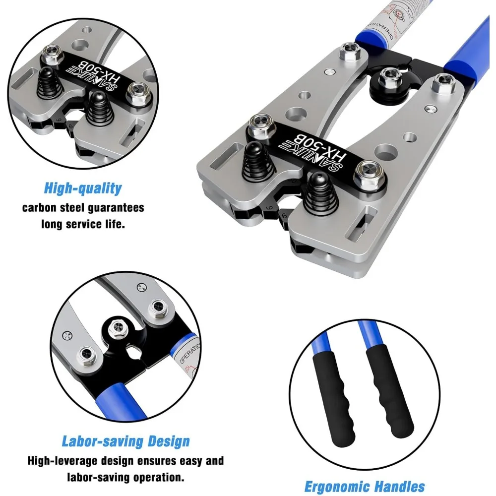 مجموعة أدوات تجعيد كابل البطارية الاحترافية لسلك AWG 8-1/0، تتضمن أطراف حلقية وأنابيب الانكماش الحراري #5