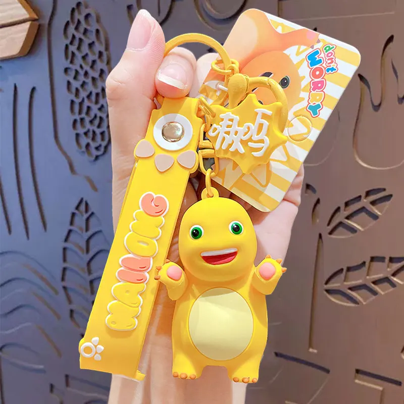 Cartoon Yellow Dinosaur Keychain Cute Emotion Milk Dragon Wealth Dinosaur Toy Keyring Couple Charm Ornament Bag Pendant Key Ring