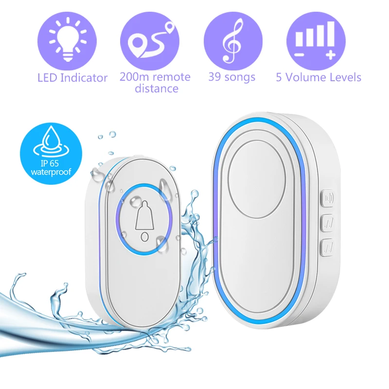 Outdoor Wireless Doorbell Intelligent 433Mhz Waterproof Smart Home Door Bell Night Light Flash Security Alarm Welcome House