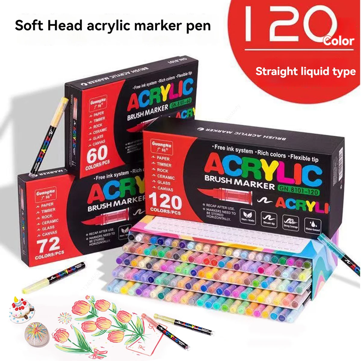 72-120 Colors Acrylic Paint Pens Markers Brush Tip Paint Markers For Rock Painting Wood Canvas Stone,Christmas Gift DIY Crafts image 2