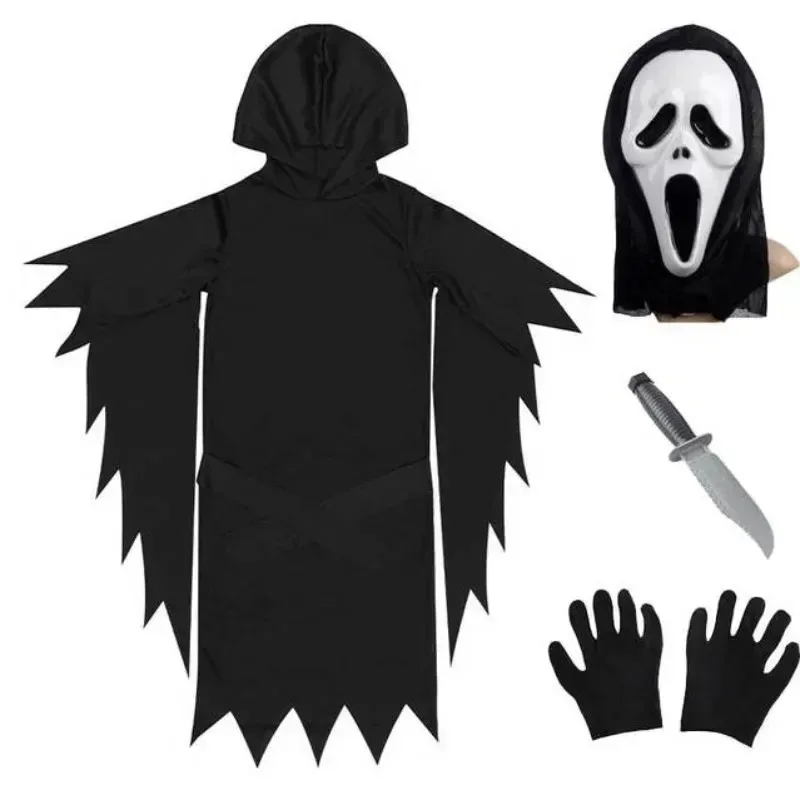 New AKids Scream Costume Children Fancy Dress Halloween Party Horror Death Ghostface Costume Boys Teens 2025 AA