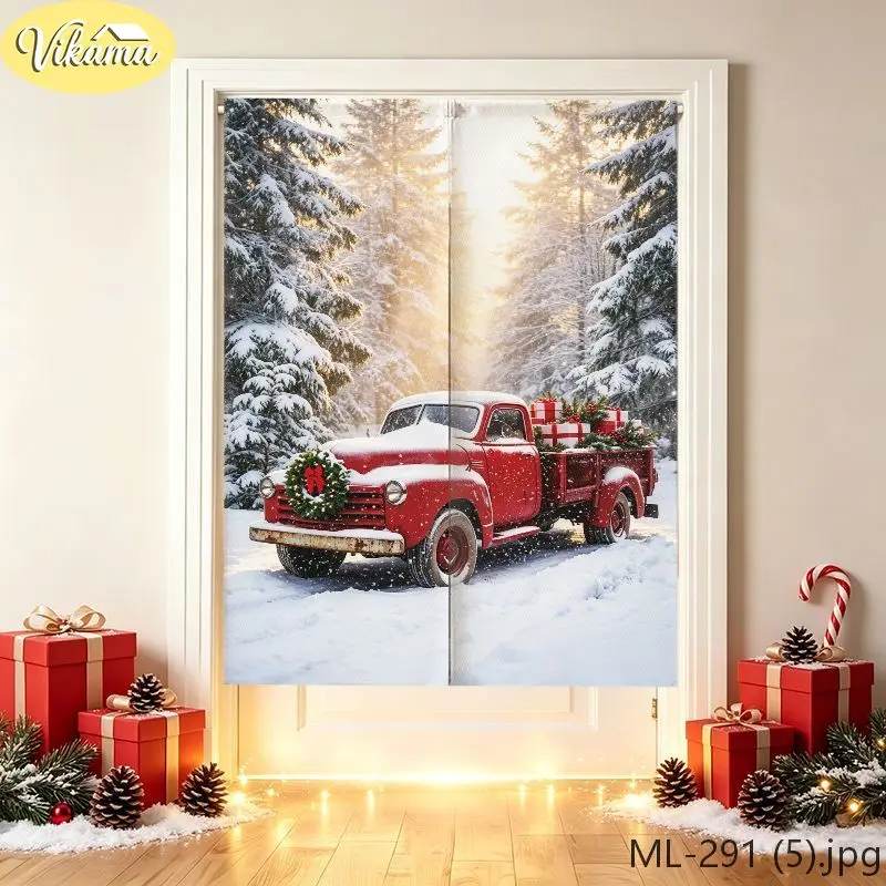 VIKAMA Christmas Door Curtain Cozy Fireplace Living Room HD Print, Easy Hang Festive Door Cover, Winter Holiday Decor - view 3