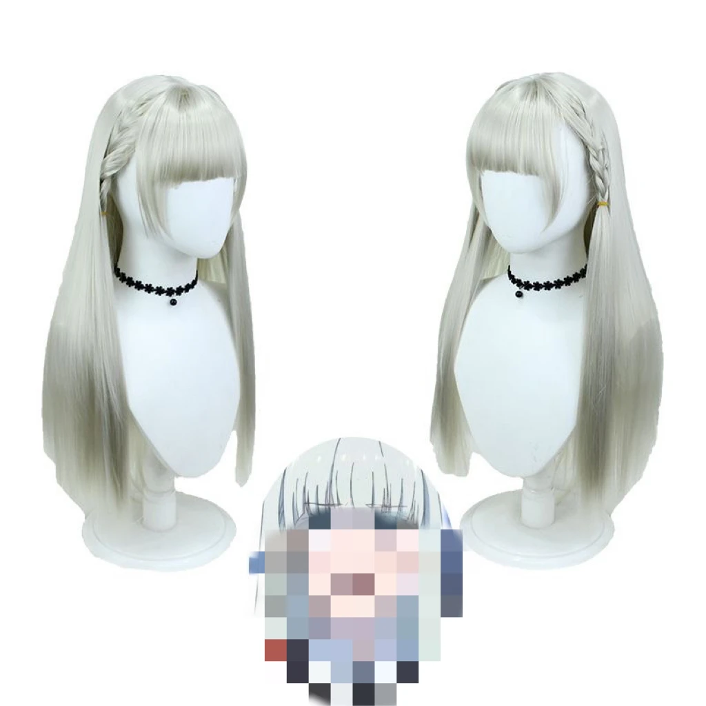 Cosplay wig Peach Blossom Lily-scent cosplay wig Blue-gray long braided hairstyle High-temperature silk premium wig