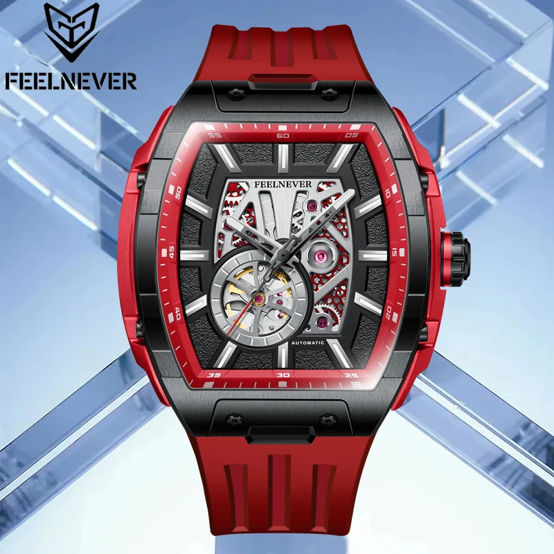 LIGE FeelNever Automatic Movement Mechanical Man Watch Fashion Luxury Business Casual Silicone Waterproof Clock Reloj Hombre+Box