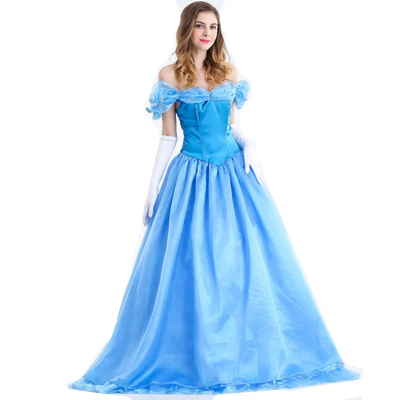 

Halloween Carnival Party Deluxe Adult Cinderella Princess Fantasia Costume Masquerade Cosplay Dress