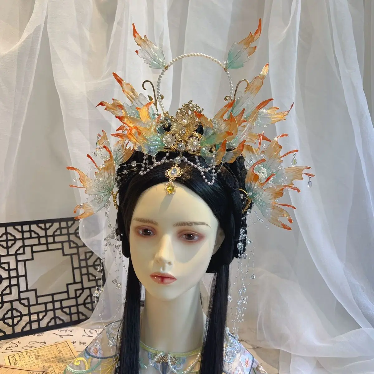 Handmade Chinese Vintage Mermaid Hair Crown Accessory Set Fairy Ancient Style Elf Princess Hair Accessories for Cosplay Hanfu