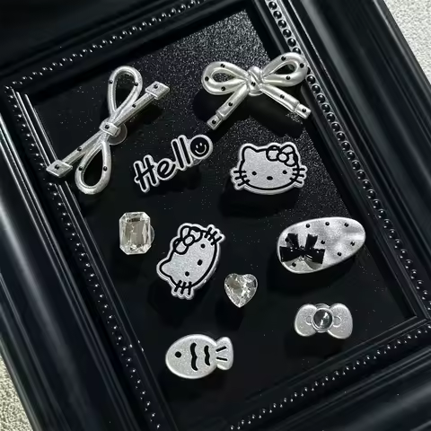 Hole Cotton Slippers Accessories DIY Detachable Silver Hello Kitty Bow Decoration Shoe Charms Buckles Holiday Xmas Gift Idea