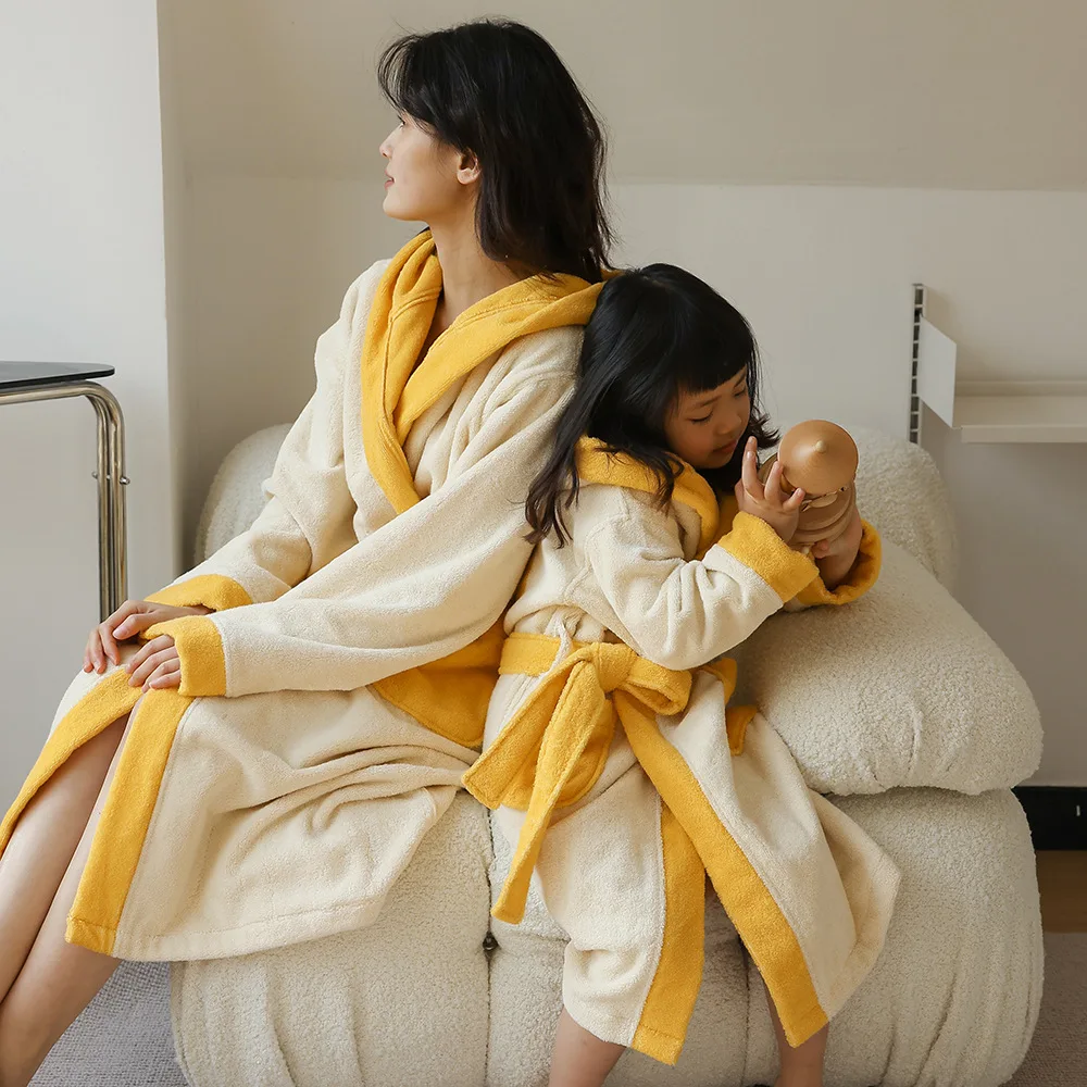 

Soft Combed Cotton Bathrobe 2023 Winter New Kimono Robe Child Sleepwear Warm Peignoirs Hooded Nightgown Cute Flower Loungewear