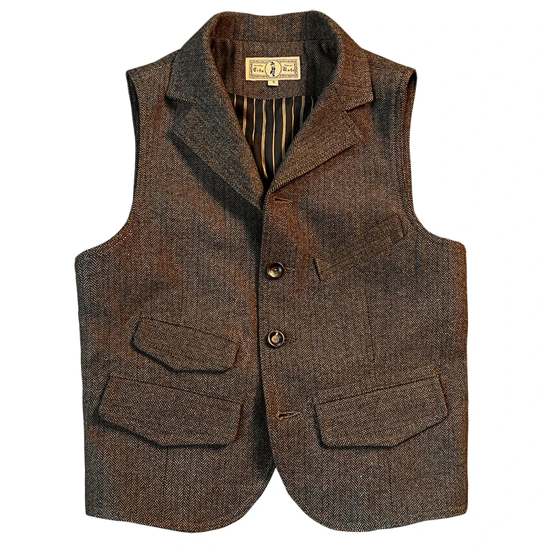 Men\'s Tweed Wool Vest Herringbone Slim Fit Italian Style Vintage Waistcoat