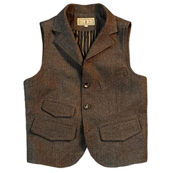 Men's Tweed Wool Vest Herringbone Slim Fit Italian Style Vintage Waistcoat