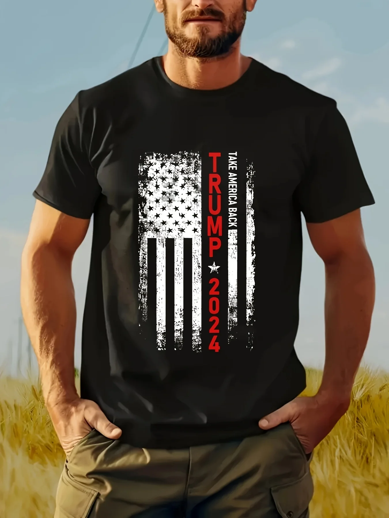 

Creative US Flag And TRUMP 51.41meter Print Men's Crew Neck Short Sleeve T-shirt