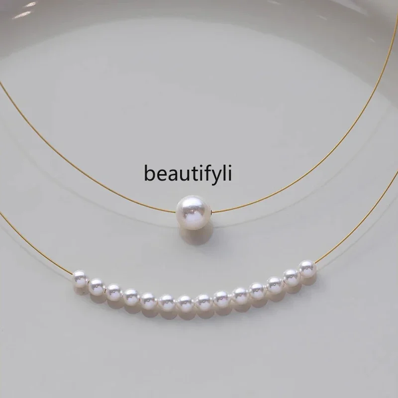 

Double Stacked Pearl Pendant Necklace Accessories Women's Niche Premium Clavicle Chain