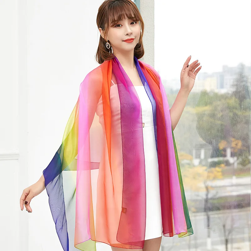 Chiffon Regenbogen Bunte Schal frauen arn Schal Dance Silk Schal Übergroßen Strand Schal Schal Vier SeasoYns