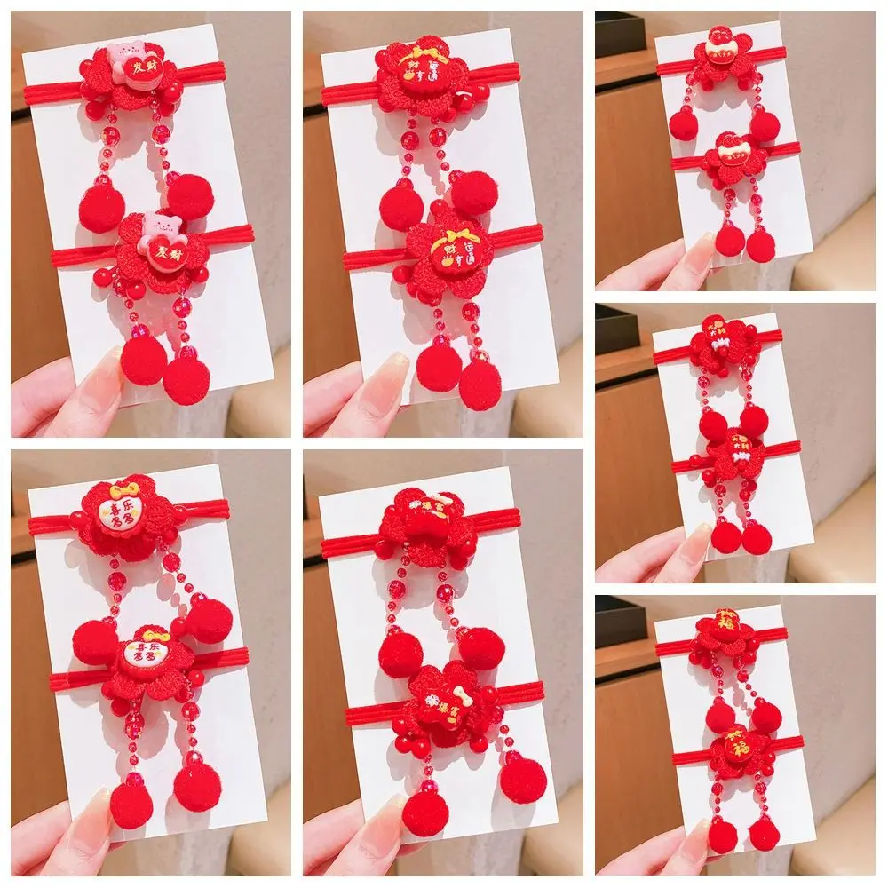 Retro Chinese Style Children's New Year Headwear Tang Suit Hanfu Headwear New Year Hair Rope Tassel Sweet Red Bow Hair Ring Kids