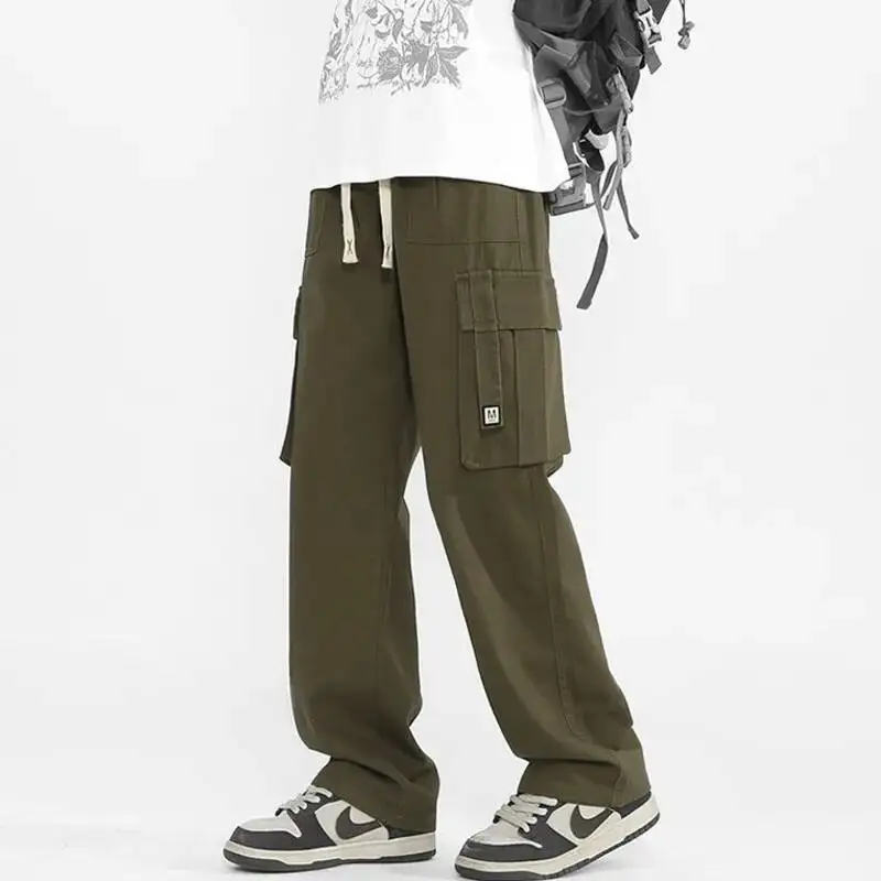 Men's Straight Fit Cotton Cargo Pants Autumn Casual Loose Fit Athletic Pants Trendy Outdoor Multiple Colors Workwear Trousers