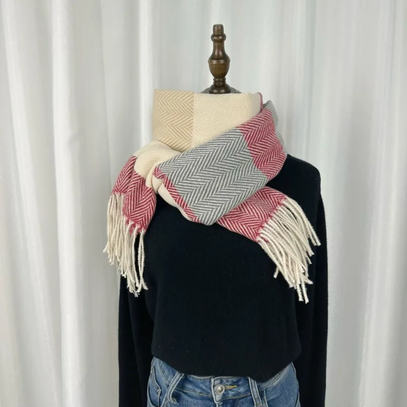 Thickened Twill Cotton Scarf Korean Sweet Warm Imitation Cashmere Scarf Autumn and Winter Shawl Neck Scarf for Women Fashionable