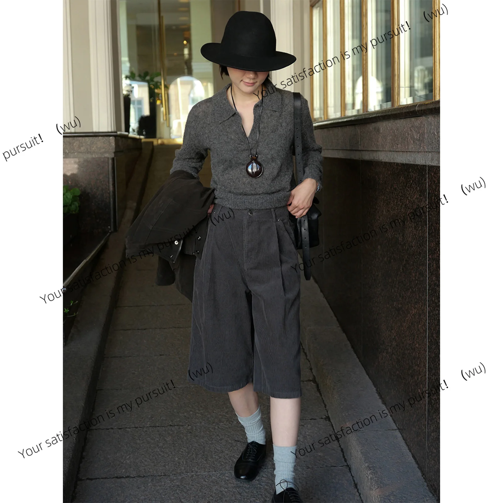 ZOCI-立体的な薄いプリーツのカジュアルパンツ、爽やかでスタイリッシュなベルベットワイドレッグクロップドパンツ 01551