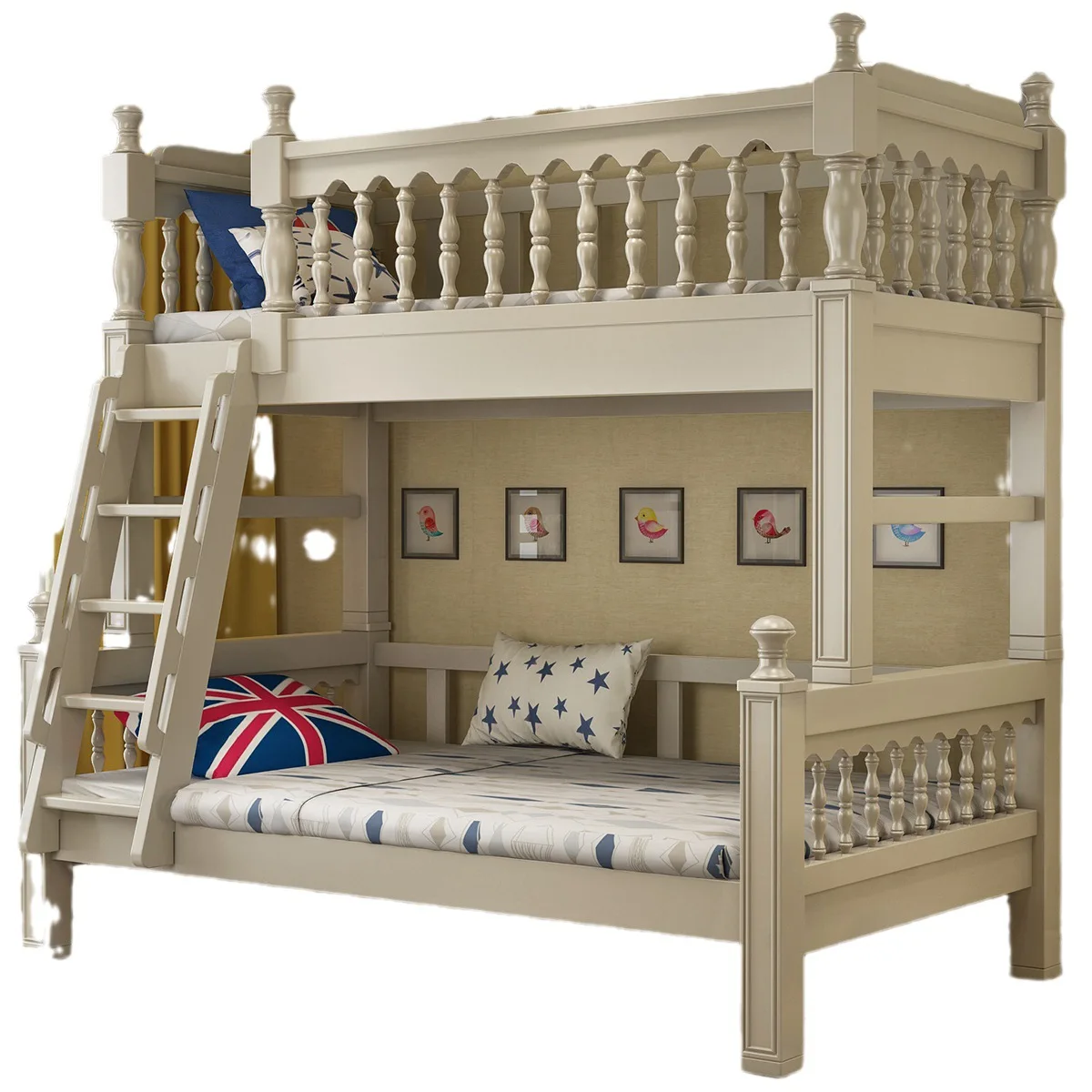 Walnut wood American high and low bunk bed, full solid wood upper and lower beds, children's multifunctional