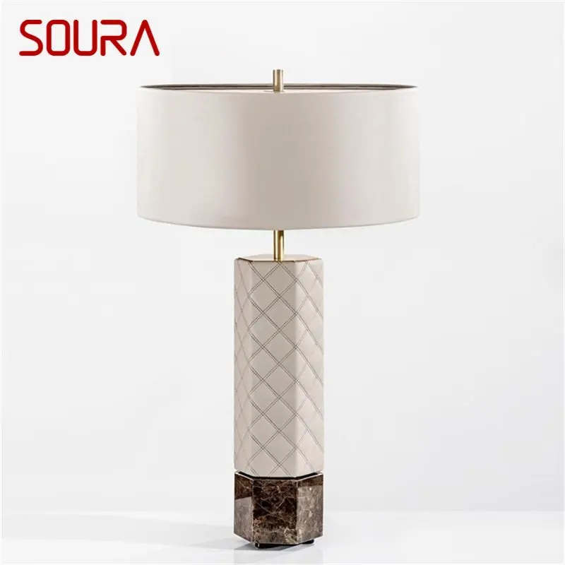 SOURA Postmodern Table Lamp Moda LED Desk Light Couro Simples para Home Bedroom Living Room Decor