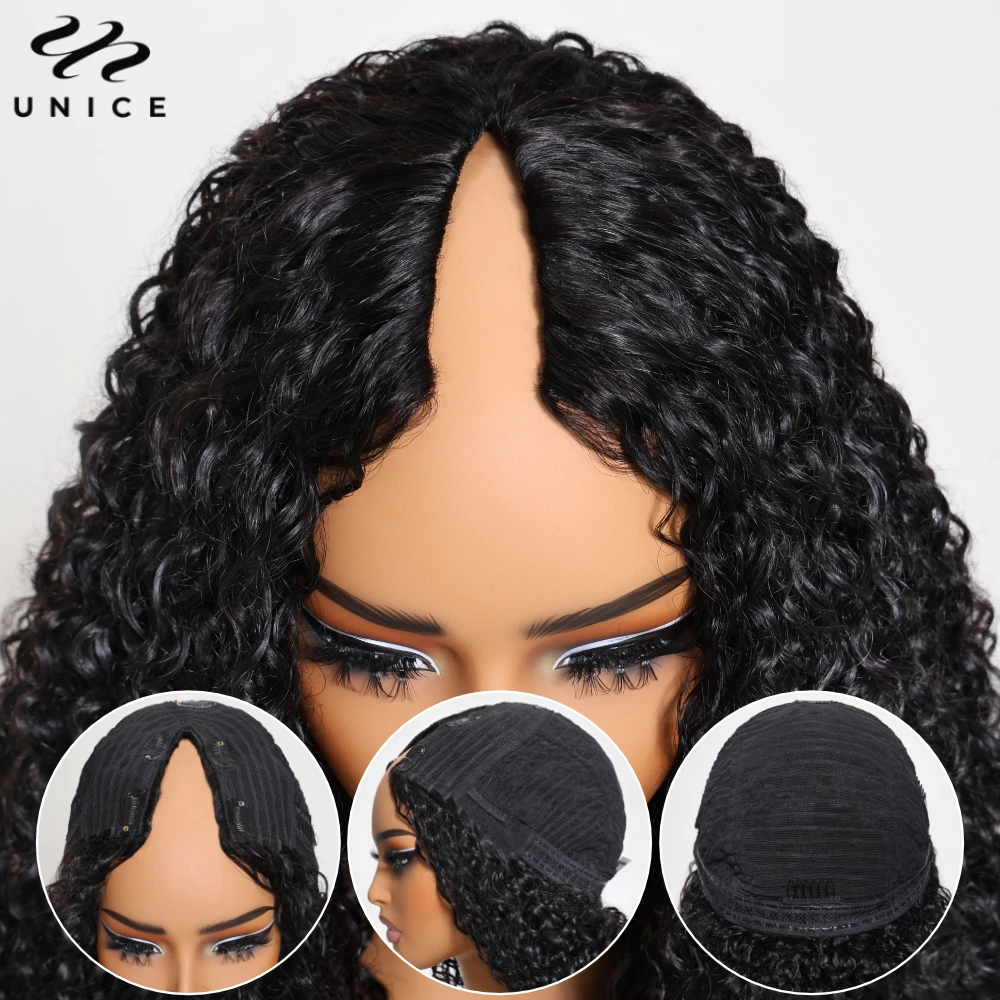 Unice Hair EasiContour Seamless Edge Kinky Curly V Part Wig 100% Human Hair Upgrade U Part Wig Beginner Friendly Human Hair Wigs