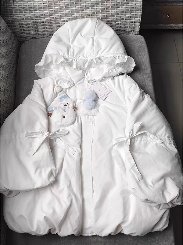 Thiened Jaet-abrigo hinchado de algodón para mujer, informal, holgado, largo, cálido, con sombrero, prendas de vestir exteriores de invierno