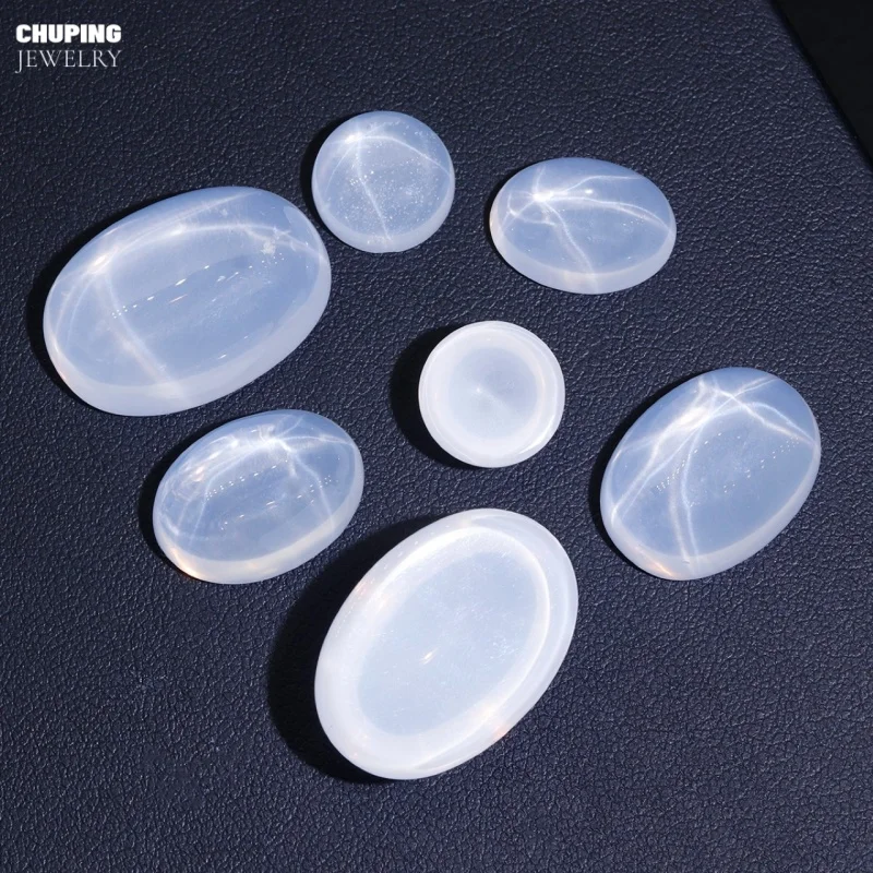 

Premium Quality White Oval Shape Flat Bottom Cabochon Six Ray Star Lab Grown Corundum Sapphire Loose Gemstone For Jewelry Making