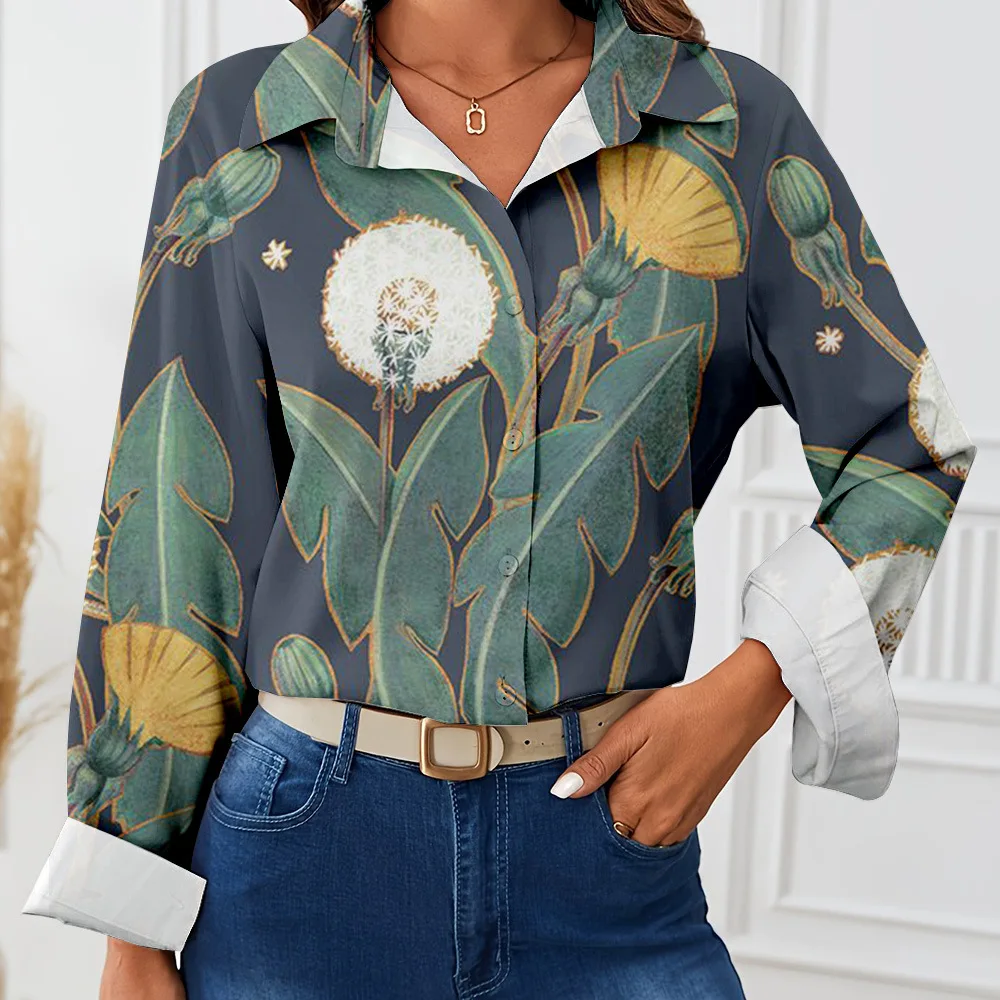 Fashionable Women's Long Sleeved Shirt Elegant And Beautiful Lapel Blouse Buttons Colorful Insect Print Autumn New Blouse Camisa