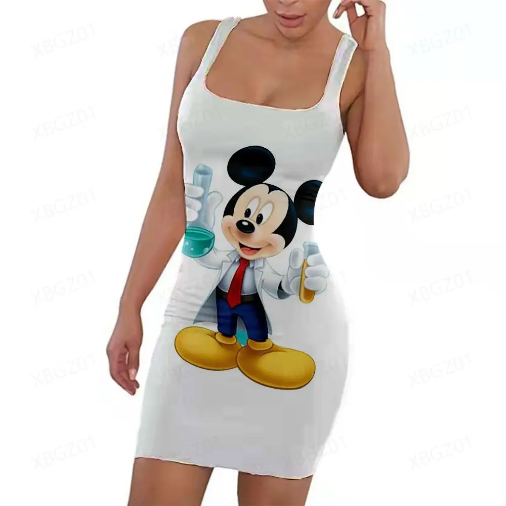 

3D Print Casual Summer Dresses Woman 2022 Women's Dress Fashion Minnie Mouse Top Sleeveless Disney Cartoon Sexy Slim Fit Tight