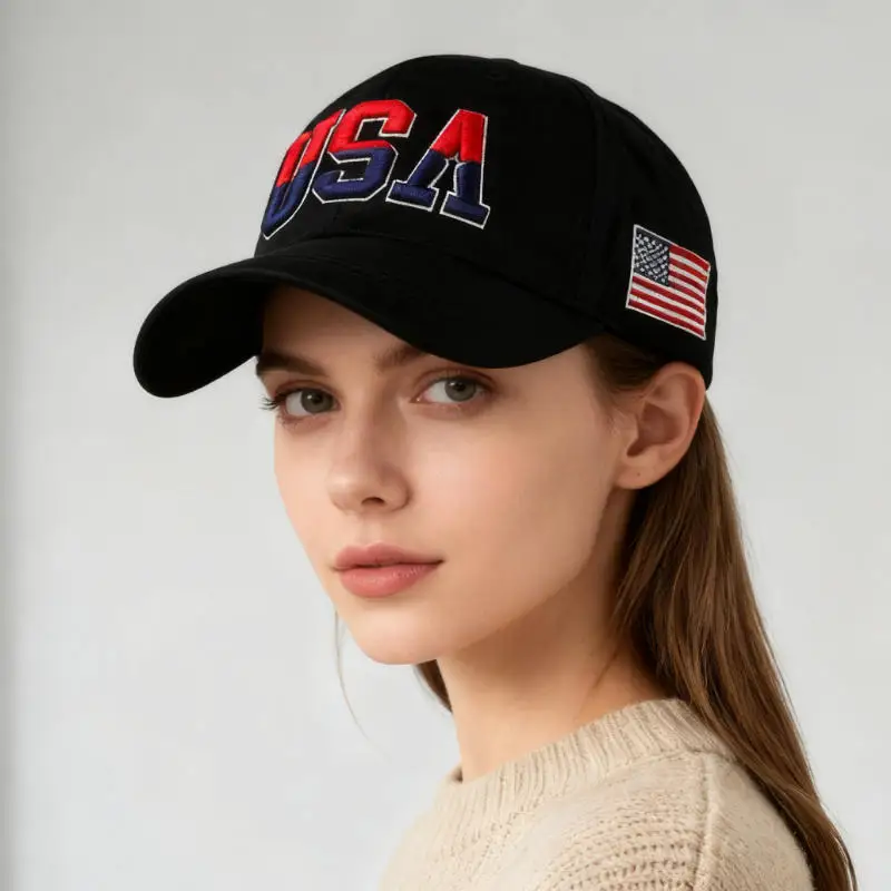 Pure Cotton USA Letter Embroidered Baseball Cap Casual Duckbill Hat Spring Summer Outdoor Sun-Shading
