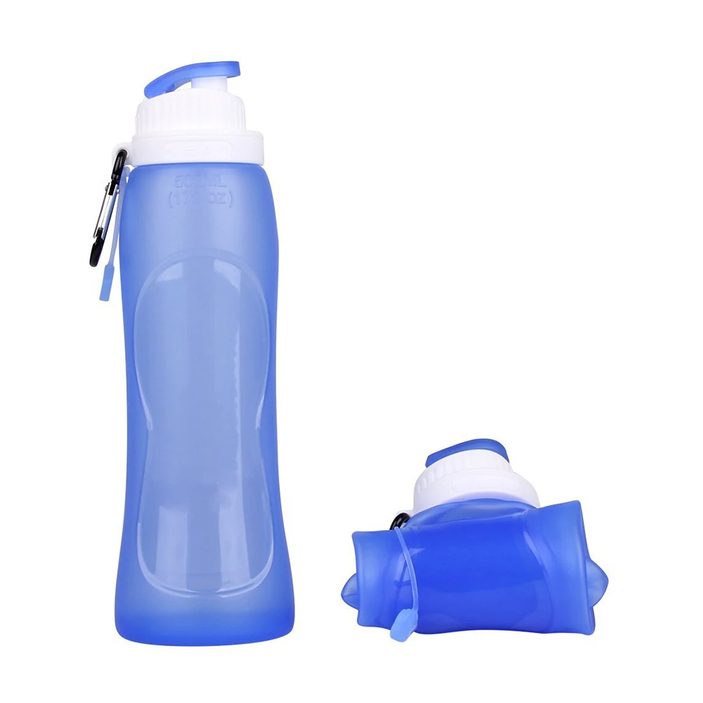 

Folding Water 500ml 17oz Food Grade Silicone Portable Folding Silicone Bottle Outdoor Cycling Hiking Foldable Design