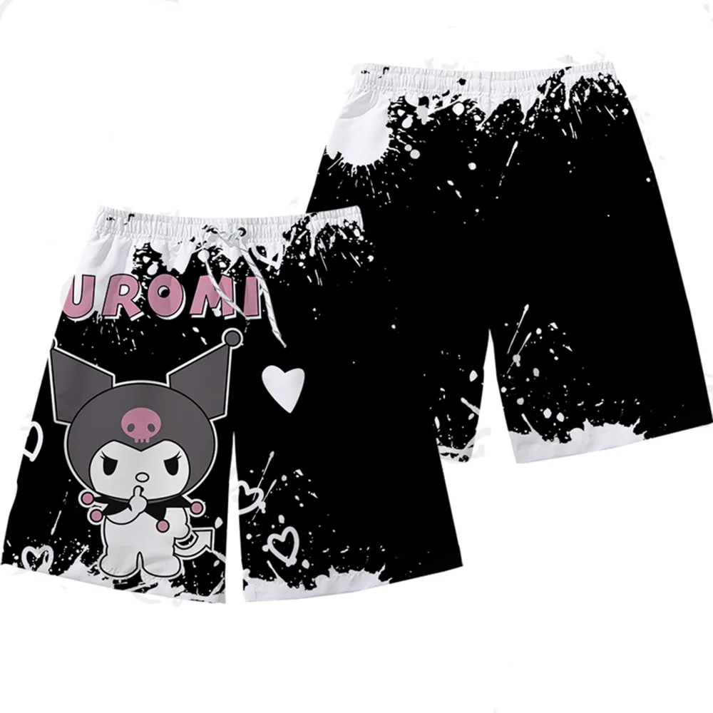 2025 New MINISO Kuromi Beach Pants Summer Men's and Women's Shorts Couple's Cute Casual Pants Oversized Loose Beach Sleepers