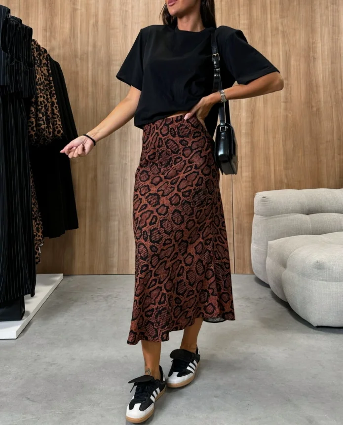 

Fashionable High Waist Slimming Printed Women's Medium Length Skirt 2024 Spring Summer Commuting Style Hip Hugging Dresses