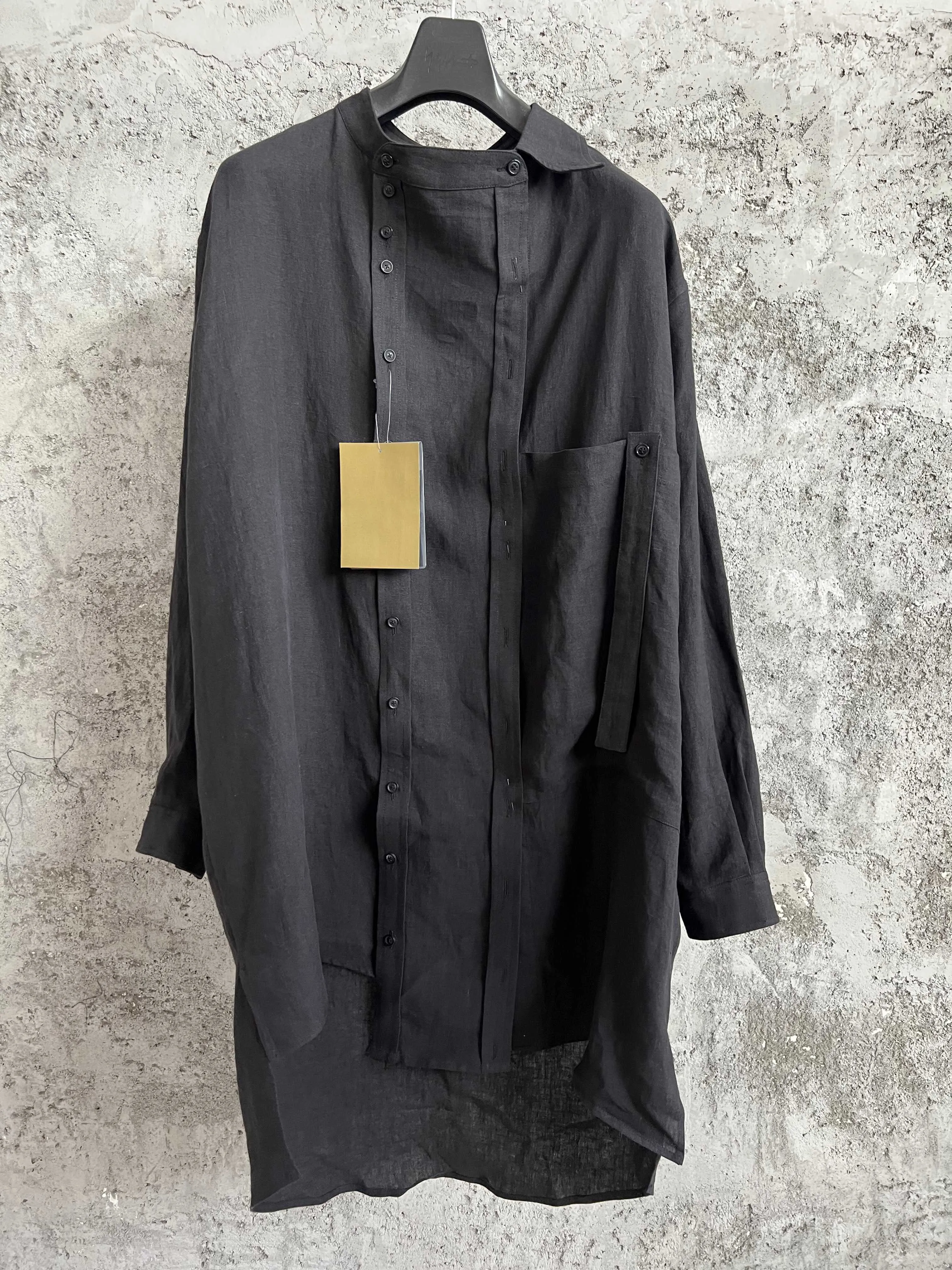 Original design, flowing collar, recycled fiber, solid dark color, long-sleeved, large-sized shirt, Japanese style