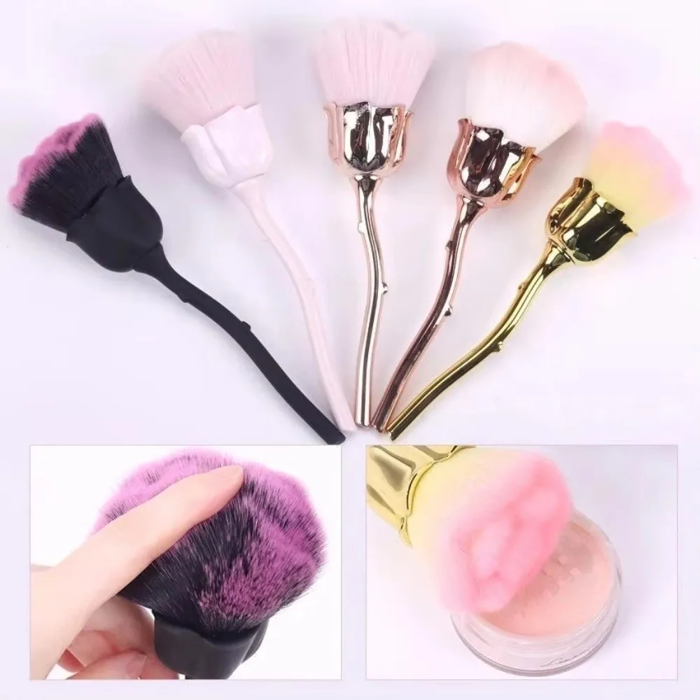 Gold Rose Shape Flower Nail Brush Soft Brush Powder Cleaning Nail Art Brushes Blush Brush Powder Brush Gel Polish Brush