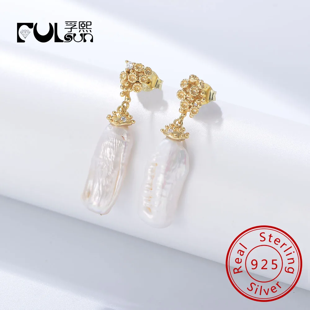 

Роскошные винтажные серьги-капли неправильной формы в стиле барокко с пресноводным жемчугом Psj S, стерлинговое серебро 925 пробы, позолоченные 14 карат, с кубическим цирконом