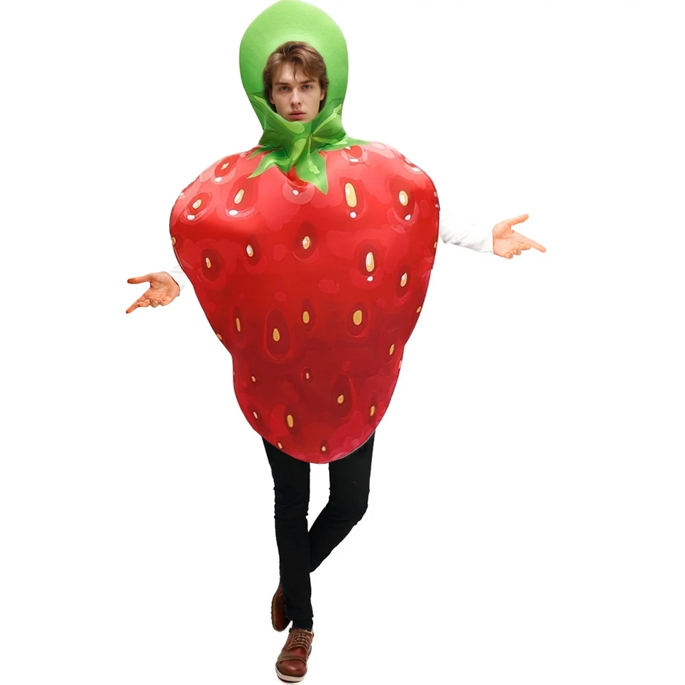 Zawaland Funny Strawberries Cosplay Costume Women Men Stage Show Outfits Fancy Dress Up Adult Carnival Fruits Party Sponge Suits