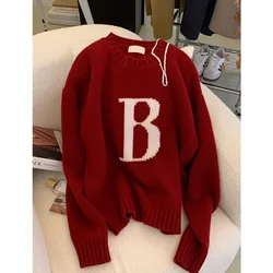 Women's 2022 New Style Red Long Sleeves Knitted Sweater Temperament Comfortable Cardigan Versatile Autumn and Winter Outerwear